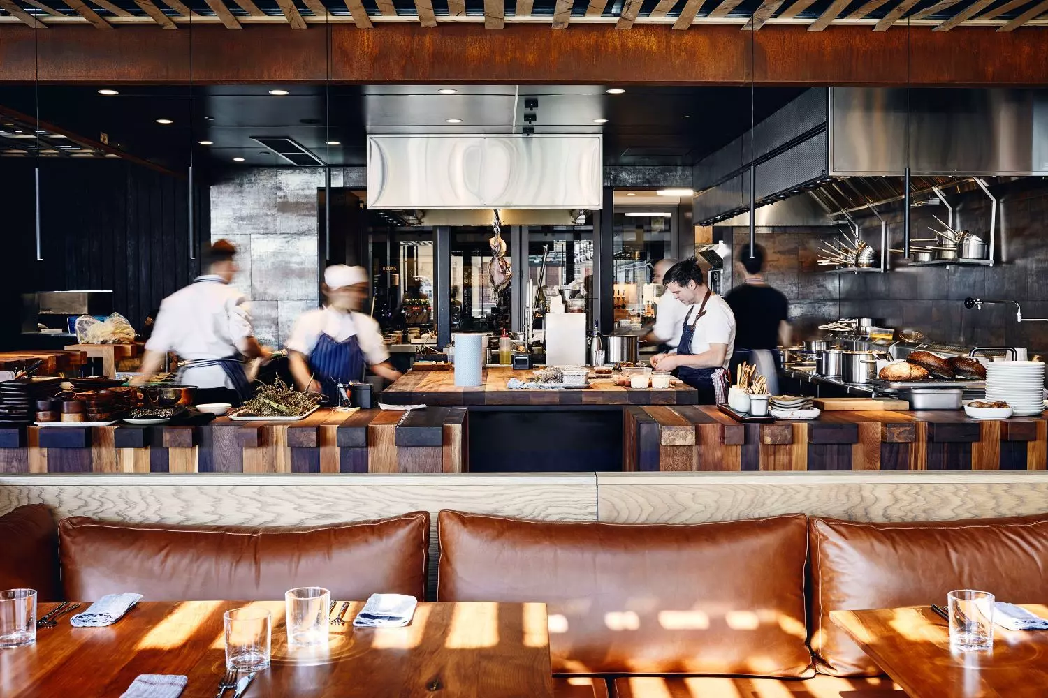 The open kitchen and dining room at Ahi in Commercial Bay