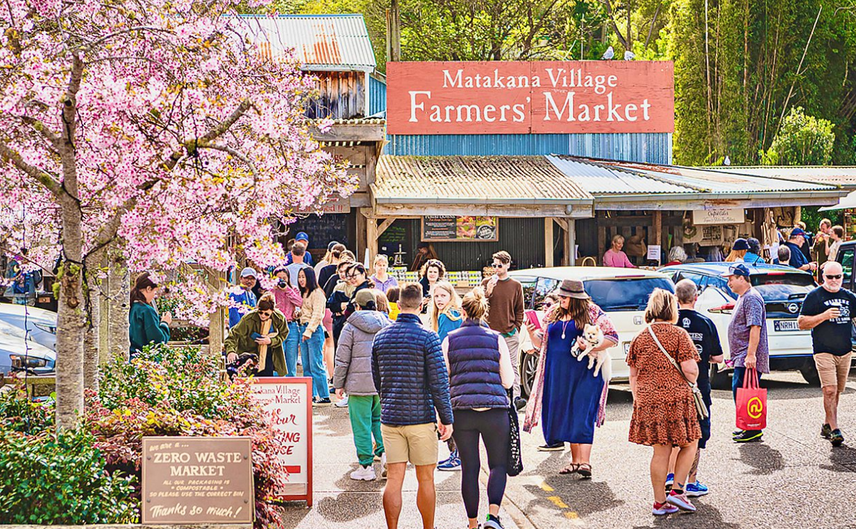 Matakana Village Farmers' Market beside the river